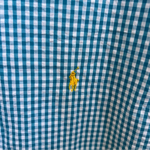 Ralph Lauren Blue Label Turquoise Blue & White Gingham Short Sleeve Button Up XL - Picture 3 of 5